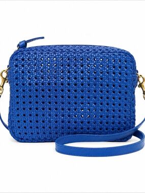 Clare V Midi Sac Crossbody Cobalt Blue Bag Woven Leather Purse Quiet Luxury Chic